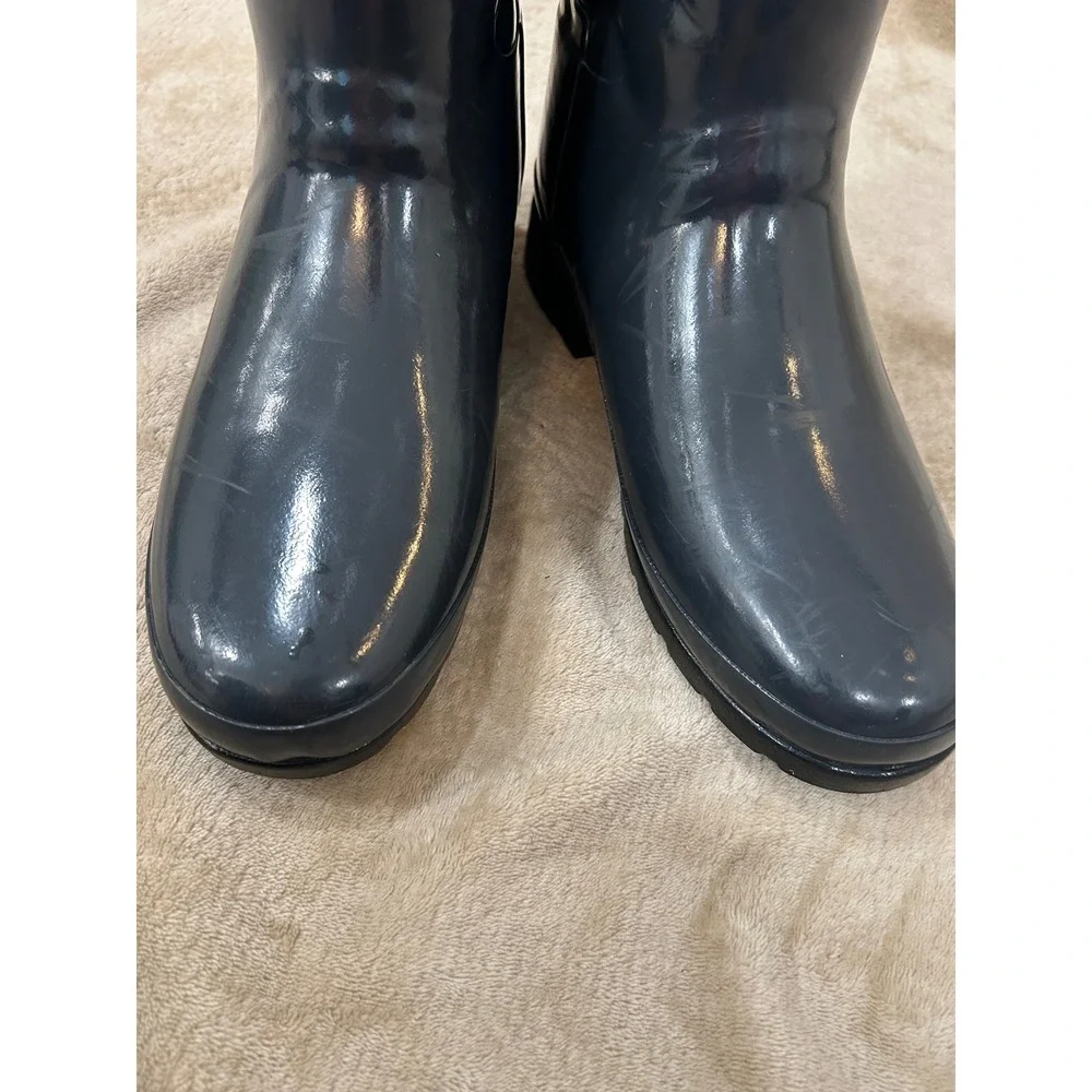 Hunter Womens 7 Refined Gloss Quilted Short Rain Boots Quilted Rubber Pull On